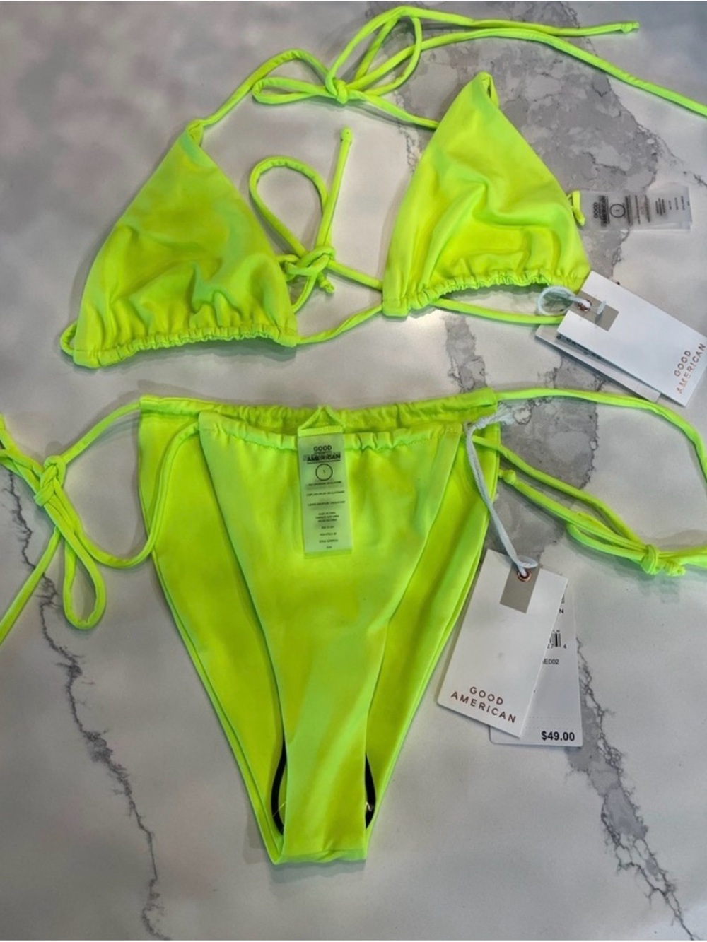 Good American Neon Lime Triangle String Bikini